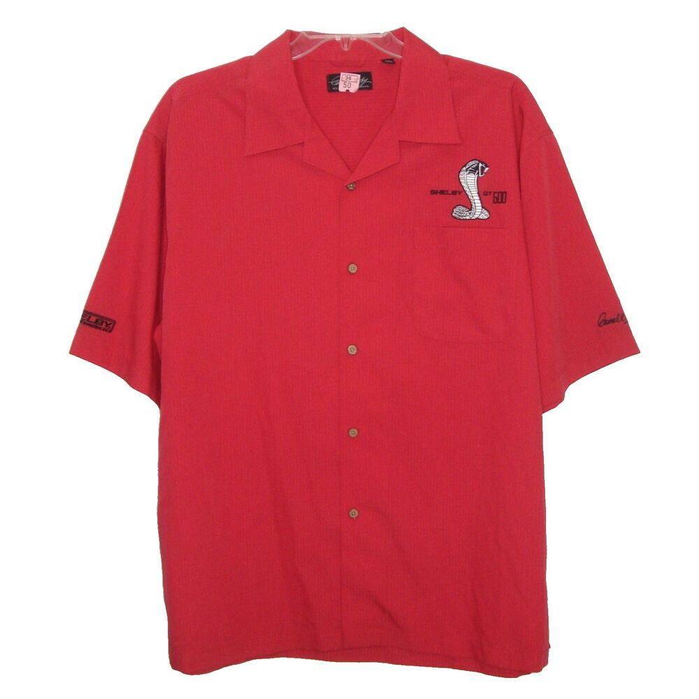 Carroll Shelby Embroidered Signature Logo Shelby Cobra GT500 Button Up Shirt